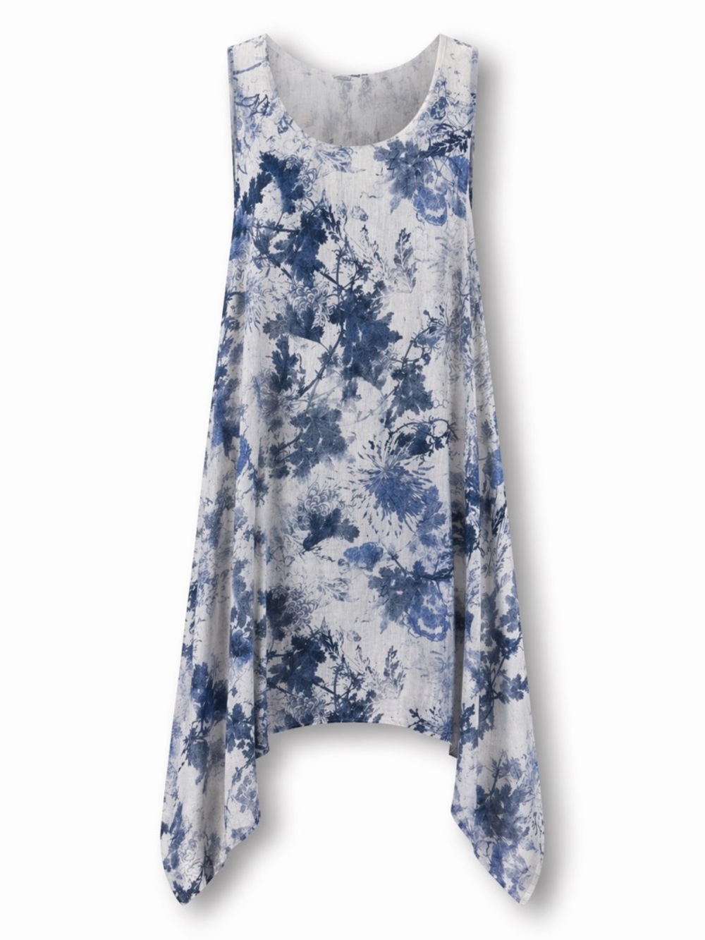 Valentina Naldi Linen Tunic Dress size Large Blue White Floral Summer Beach